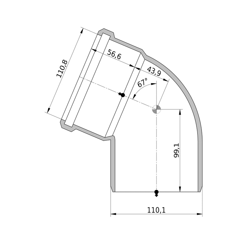 Wavin - Bogen AS+ DN 100 67 Grad