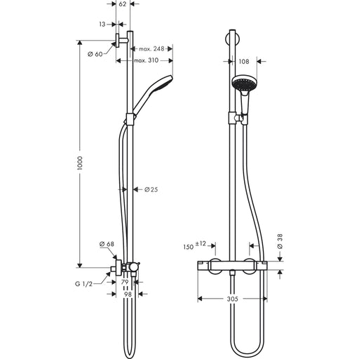 Hansgrohe - Showerpipe CROMA Select S Multi SemiPipe weiß/chrom