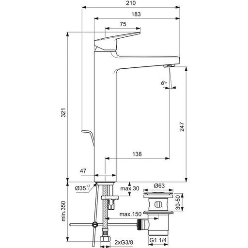 Ideal Standard - Waschtischarmatur CERAPLAN H250 o.Ablaufgarn. Ausld.138mm Idealfix Chrom
