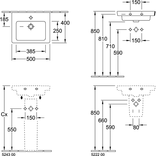 VILLEROY & BOCH - HWB Subway 2.0 731550 500x400mm re-eckig 1HL. m. ÜL. Weiß Alpin cplus