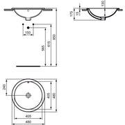 Ideal Standard - Einbauwaschtisch CONNECT, rund, o.Hl., m.Ül., 480x480x175mm, Weiß