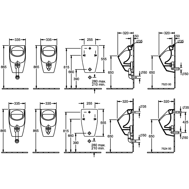 VILLEROY & BOCH - Absaug-Urinal O.novo 7524 335x560x320mm Weiß Alpin CeramicPlus