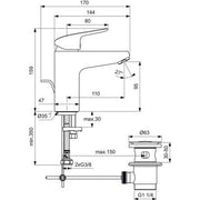 Ideal Standard - Waschtischarmatur CERAFLEX, 5 l/min. mit Ablgarn., Ausld. 110mm, Chrom