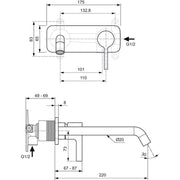 Ideal Standard - Wand-Waschtischarmatur JOY, BS2, eckige Rosette,Ausld.225mm,Magnetic grey