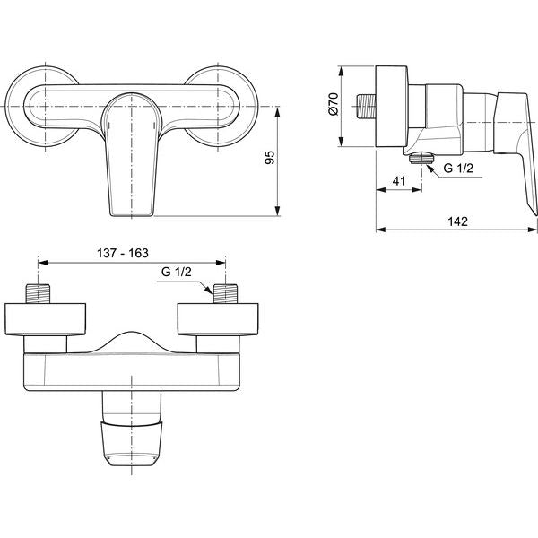 Ideal Standard - Brausearmatur AP TESI, Ausld. 41mm, Chrom