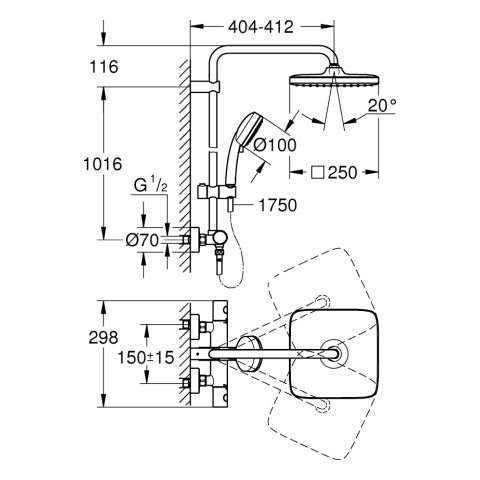 Grohe - Duschsystem TEMPESTA C 250 Cube 26689 mit THM Brausearm 390mm chrom