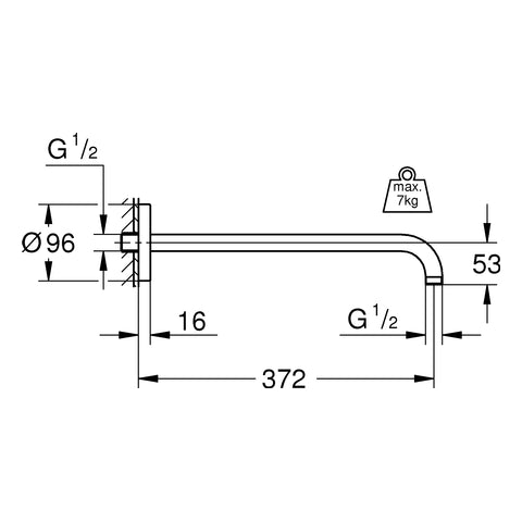 Grohe - Brausearm RAINSHOWER MODERN 28982 Ausladung 378 mm chrom