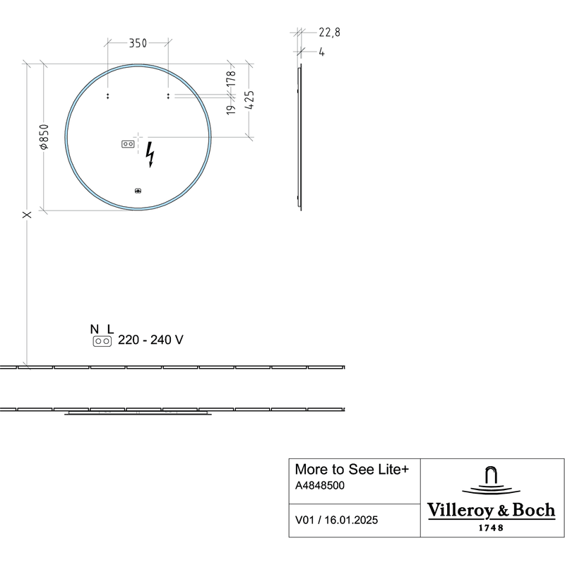 VILLEROY & BOCH - Spiegel More to See Lite+ A48485 850x850x23mm mit Beleuchtung