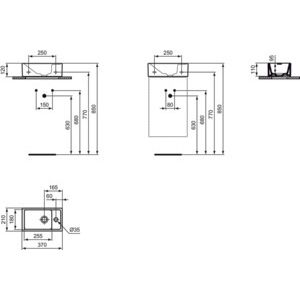 Ideal Standard - Handwaschbecken EUROVIT+, 1 Hl., m.Ül., Ablg.rechts, 370x210x120mm, Weiß