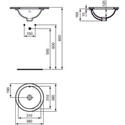Ideal Standard - Unterbauwaschtisch CONNECT, rund, o.Hl., m.Ül., 380x380x165mm, Weiß