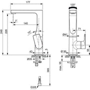 Ideal Standard - WT-Armatur EDGE, 5 l/min, o.Ablgarn., m.hohem schwenkb.Ausl.,Ausld.140mm,Chrom