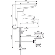 Ideal Standard - WT-Armatur CERAPLUS 2, mit Bügelgriff mit Ablaufgarn., Ausld. 112mm, Chrom
