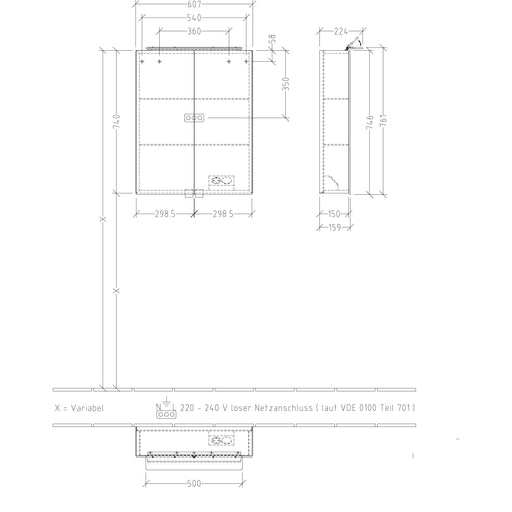 VILLEROY & BOCH - Spiegelschrank A23 LED-Aufsatz- Leuchte 600x746/810mm