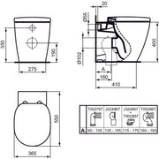 Ideal Standard - Stand-T-WC CONNECT, AquaBlade, Abg.waagr.verd., 360x545x400mm, Weiß
