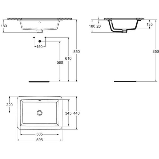 Ideal Standard - Unterbauwaschtisch STRADA, o.Hl., m.Ül., 595x435x170mm, Weiß