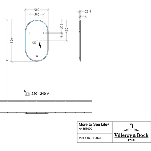 VILLEROY & BOCH - Spiegel More to See Lite+ A48550 500x900x23mm mit Beleuchtung