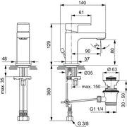 Ideal Standard - WT-Armatur EDGE, Slim Piccolo, m.Ablgarn., Ausld.90mm, Chrom