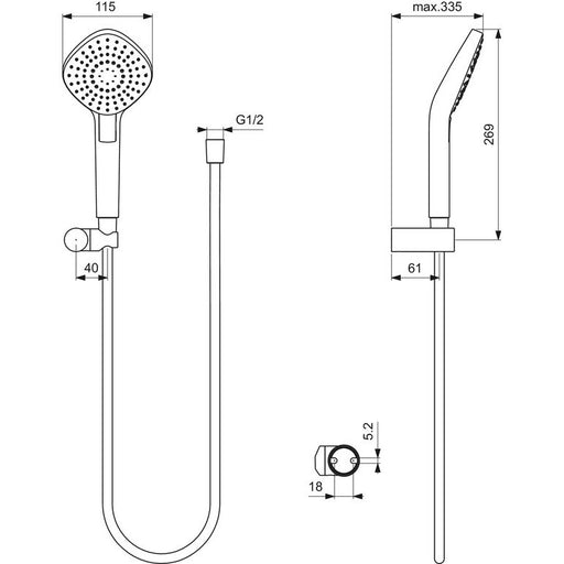 Ideal Standard - Handbrause-Set IDEALRAIN EVO, 3-Funktionshb. Diamond d:115mm, Chrom