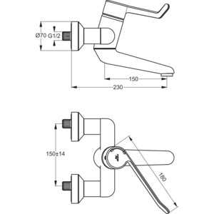 Ideal Standard - WT-Wand Sicherheitsarmatur CERAPLUS B8222A Auslauf 150mm chrom