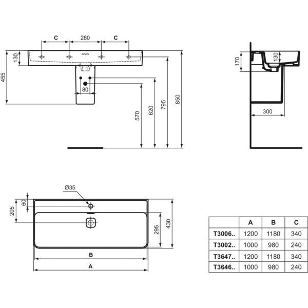 Ideal Standard - Waschtisch STRADA II, 1 Hl., m.Ül., geschliffen, 1200x430x170mm, Weiß
