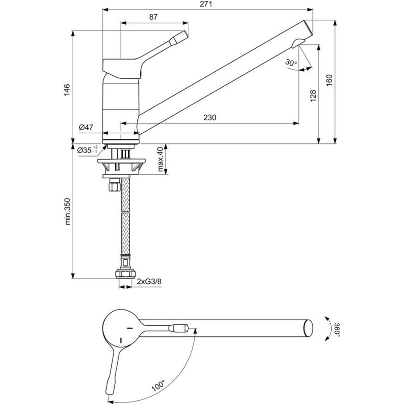 Ideal Standard - Küchenarmatur CERALOOK, Ausld.230mm, Chrom