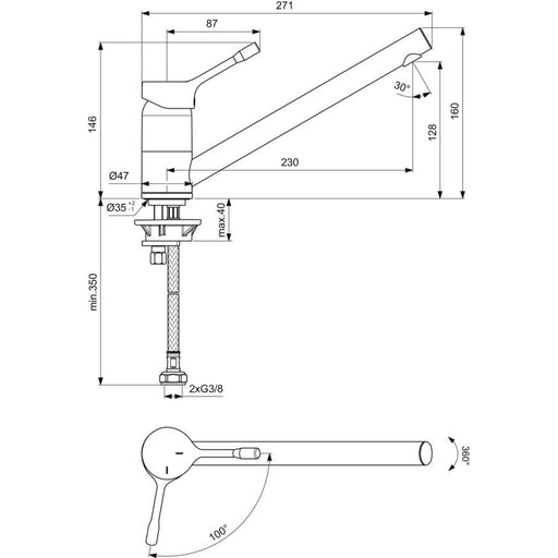 Ideal Standard - Küchenarmatur CERALOOK, Ausld.230mm, Chrom