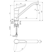 Ideal Standard - Küchenarmatur CERAFLEX, m.Rohrausl., Ausld.228mm, Vorfenstermontage, Chrom