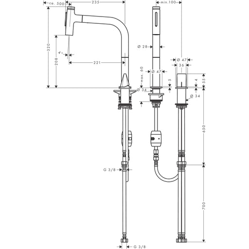 Hansgrohe - 2-Loch SPTM 200 METRIS Select M71 Ausziehbrause 2jet chrom