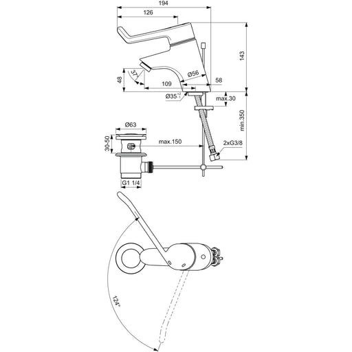 Ideal Standard - WT-Sicherheitsarmatur CERAPLUS B8219A Bedienhebel 180mm chrom