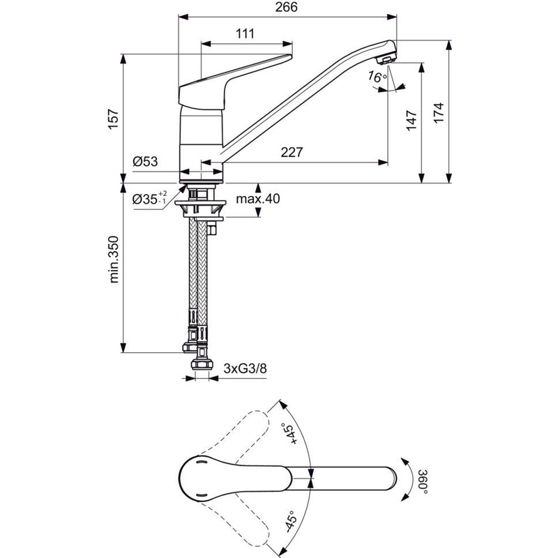 Ideal Standard - Küchenarmatur CERAFORM, ND, Ausld. 227mm, Chrom
