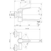 Ideal Standard - Wand-WT-Armatur CERAPLUS 2 5l/min., Ausld. 244-263mm, Chrom
