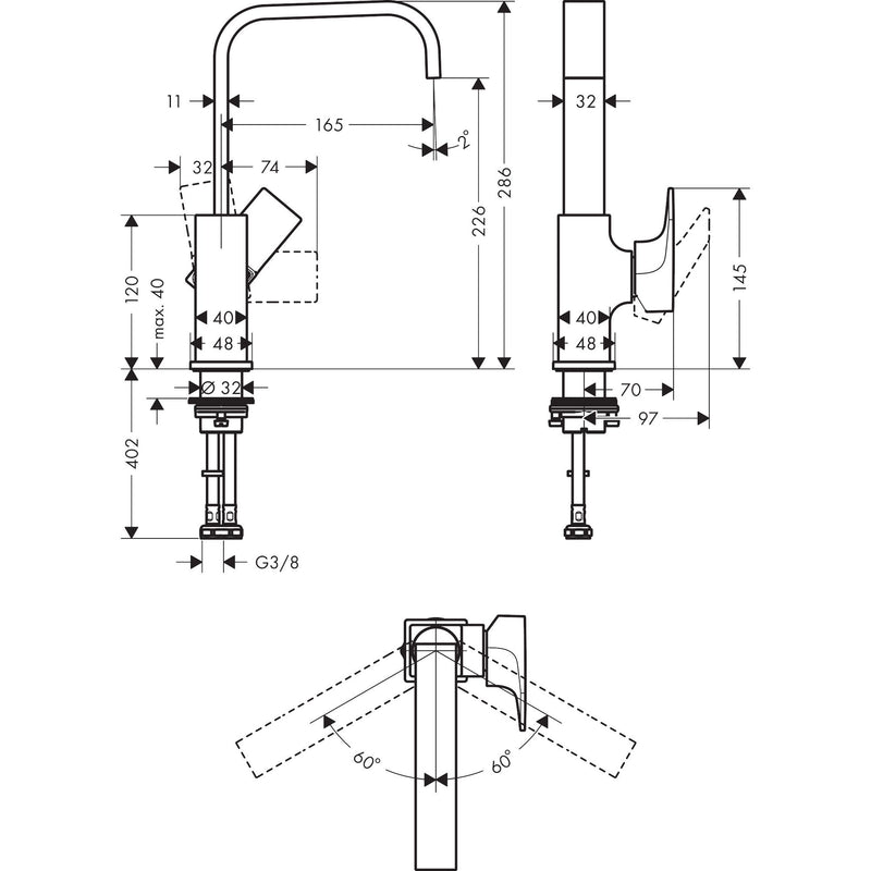 Hansgrohe - Waschtischmischer 230 METROPOL mattschwarz Schwenkausl.Push-Open Abl