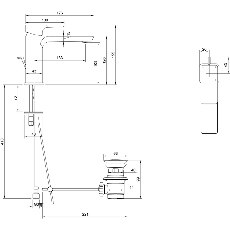 VILLEROY & BOCH - Einhebel-WT-Arm. Subway 3.0 51x155x 176mm m Zugstangen- Ablaufgarnitur Chrom