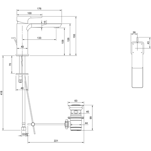 VILLEROY & BOCH - Einhebel-WT-Arm. Subway 3.0 51x155x 176mm m Zugstangen- Ablaufgarnitur Chrom