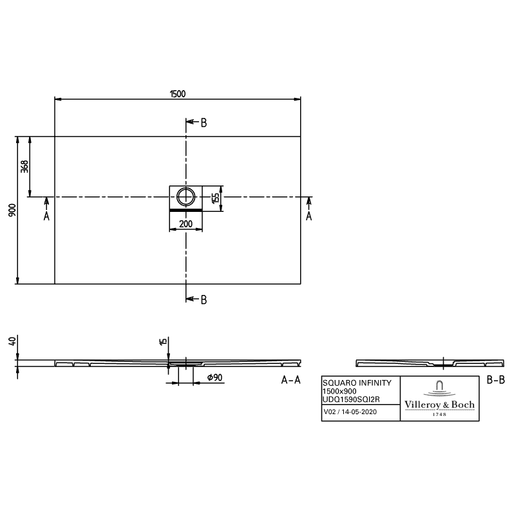 VILLEROY & BOCH - Duschwanne Squaro Infinity 1500x900x40mm re-eckig EB:re Grey