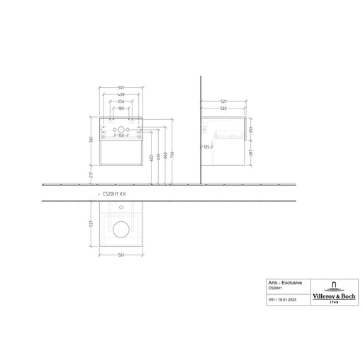 VILLEROY & BOCH - Konsolen-Unterschrank 500mm f AWT38 1 Ausz 1 Aussch mLB C520H1 RR Macciato