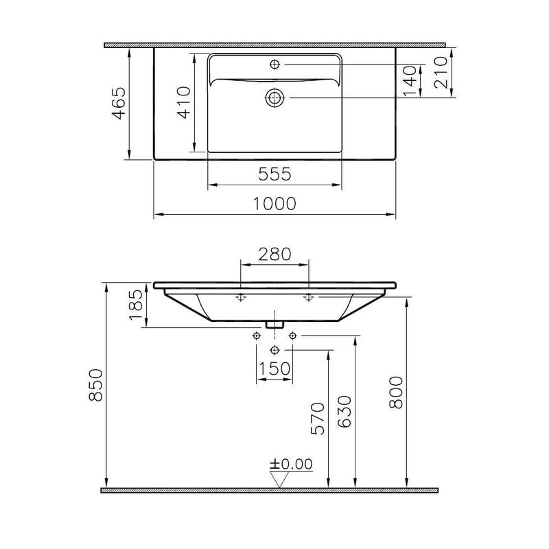 VitrA Bad - Möbelwaschti. Integra 100 x 47 cm Hahnloch Überlaufloch Weiß Hochglanz