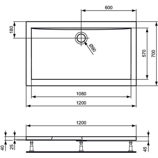 Ideal Standard - Rechteck-Brausewanne ULTRA FLAT, 1200x700x47mm, Weiß
