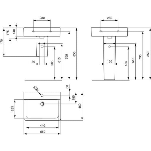 Ideal Standard - Waschtisch CONNECT 550mm E8113 weiß m. Iplus o.ÜL