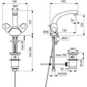 Ideal Standard - 2-Griff Waschtischarmatur ALPHA B2039A Ausladung 130mm chrom