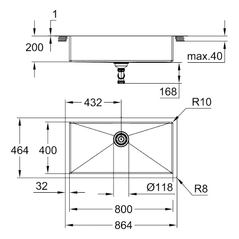 Grohe - Edelstahlspüle K700 31580_1 1 Becken 864 x 464mm