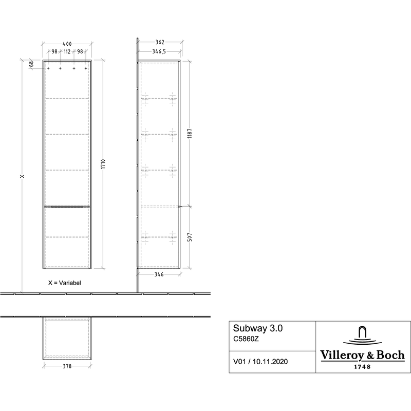VILLEROY & BOCH - HS 400x1710x346 mm 2-türig Kansas Oak