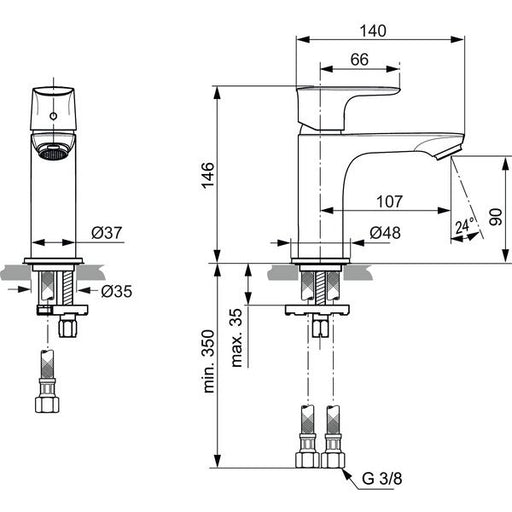 Ideal Standard - WT-Armatur CONNECT AIR, Slim, 5l/min, o.Ablgarn., Ausld.107mm, Sundance gold