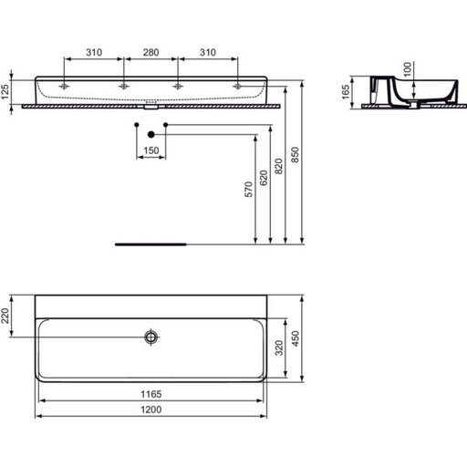 Ideal Standard - Waschtisch CONCA, o.Hl., o.Ül., 1200x450x145mm, Weiß mit IdealPlus