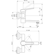 Ideal Standard - Wand-WT-Armatur CERAPLUS 2 5l/min., Ausld. 194-213mm, Chrom