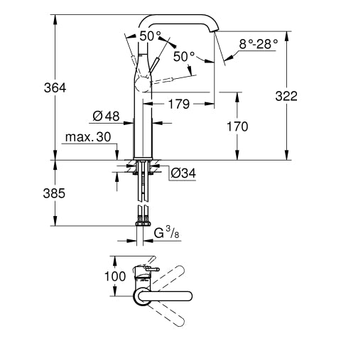 Grohe - EH-WT-Batterie ESSENCE 24170_1 für freist. Waschschüsseln hard graphite geb