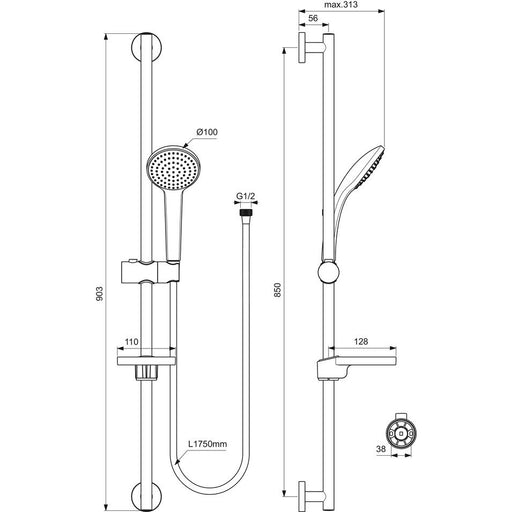 Ideal Standard - Brausekombination 900mm IDEALRAIN B9414 1-Funktionshandbrause 100mm chrom