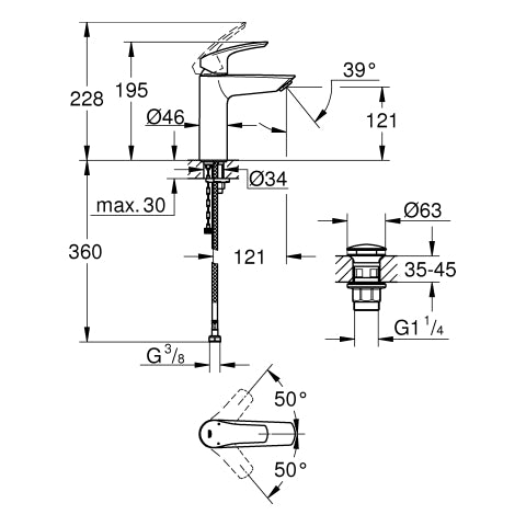 Grohe - EH-WT-Batterie EUROSMART 23989_3 M-Size Verbrühschutz PO-Ablaufgrt. chrom