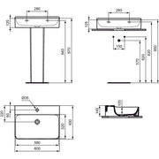 Ideal Standard - Waschtisch CONCA, 1 Hl., o.Ül., 600x450x145mm, Weiß mit IdealPlus