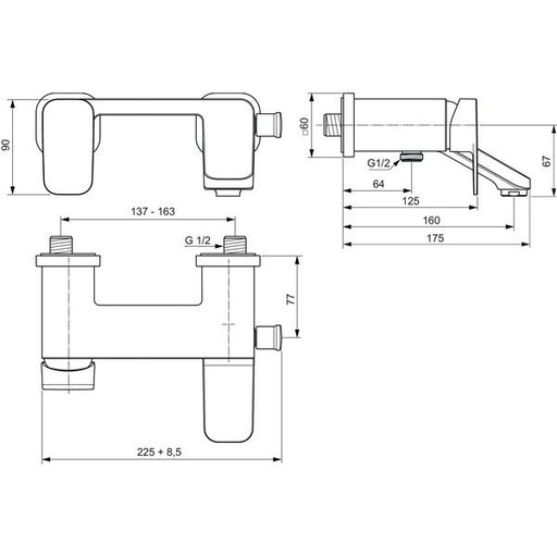 Ideal Standard - Badearmatur AP TONIC II, Ausld. 160mm, Chrom